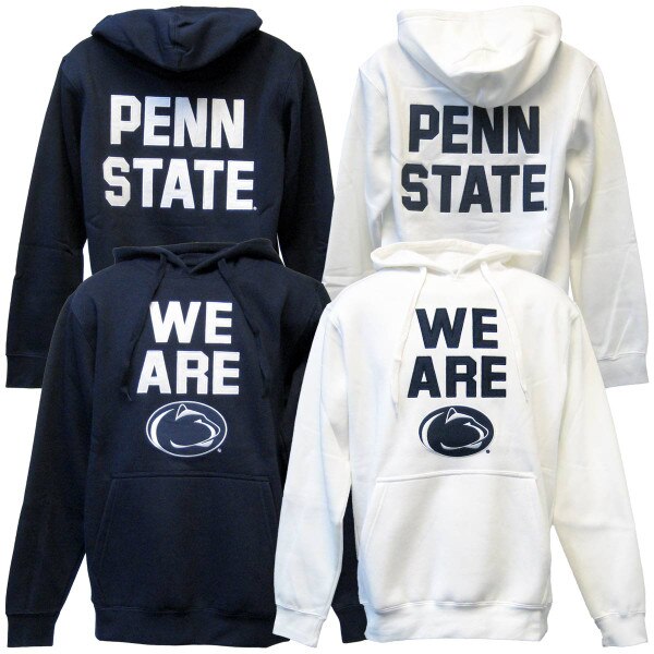 navy and white hooded sweatshirts We Are & Athletic Logo on fronts, Penn State on backs